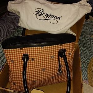 Brighton purse with red gingham and bees
